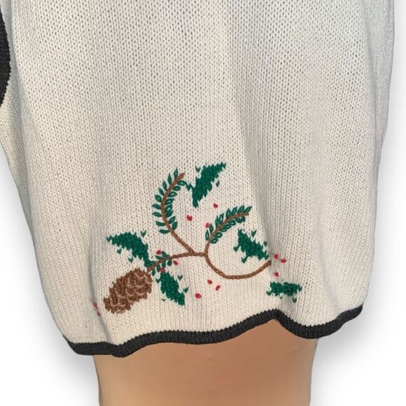 Vintage Bechamel Printed Knit Sweater Vest Winter Pine Cone Knit Sweater Zip Up - Picture 5 of 11